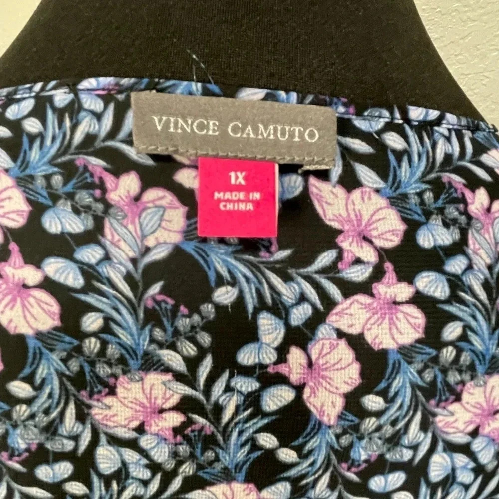 VINCE CAMUTO Women's Navy Multi Floral Chiffon Duster Shirt Top 1x - Picture 7 of 7